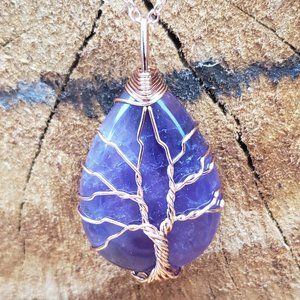 Purple Amethyst Tree of Live Pendant Necklace